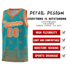 Aqua Orange Cashew Pattern Basketball Uniform Jersey 23