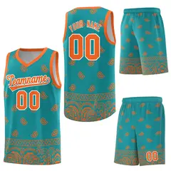 Aqua Orange Cashew Pattern Basketball Uniform Jersey 27
