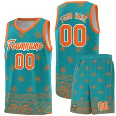Aqua Orange Cashew Pattern Basketball Uniform Jersey 29