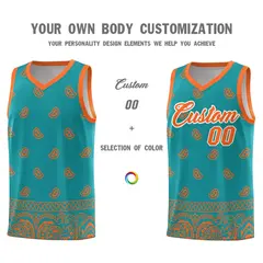 Aqua Orange Cashew Pattern Basketball Uniform Jersey 3
