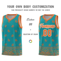 Aqua Orange Cashew Pattern Basketball Uniform Jersey 31