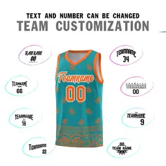 Aqua Orange Cashew Pattern Basketball Uniform Jersey 32