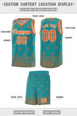 Aqua Orange Cashew Pattern Basketball Uniform Jersey 33
