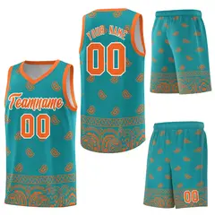 Aqua Orange Cashew Pattern Basketball Uniform Jersey 34