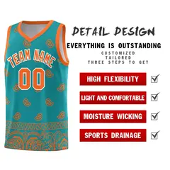Aqua Orange Cashew Pattern Basketball Uniform Jersey 37
