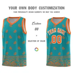 Aqua Orange Cashew Pattern Basketball Uniform Jersey 38