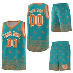Aqua Orange Cashew Pattern Basketball Uniform Jersey 41