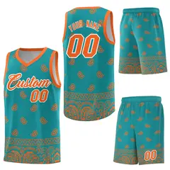 Aqua Orange Cashew Pattern Basketball Uniform Jersey 6