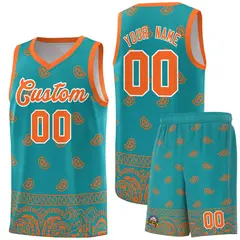 Aqua Orange Cashew Pattern Basketball Uniform Jersey 8
