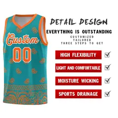 Aqua Orange Cashew Pattern Basketball Uniform Jersey 9