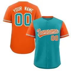 Aqua Orange Color Block Raglan Baseball Jersey 1