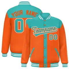 Aqua Orange Color Block Varsity Bomber Baseball Jacket