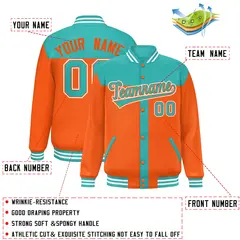 Aqua Orange Color Block Varsity Bomber Baseball Jacket 2
