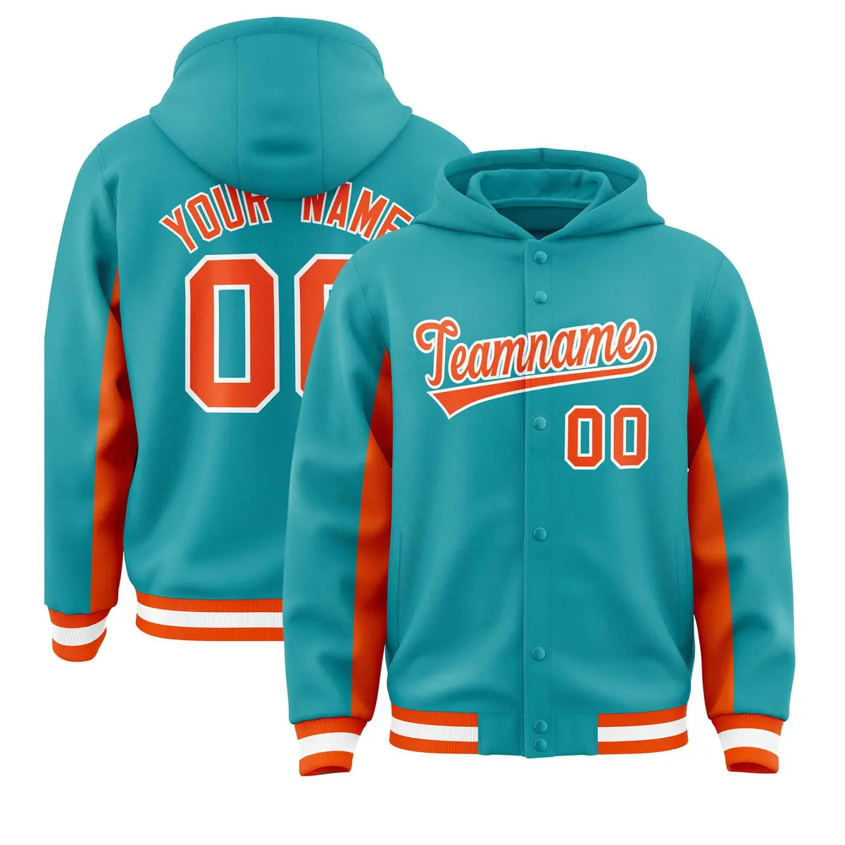 Aqua Orange Color Block Varsity Letterman Hoodie Jacket