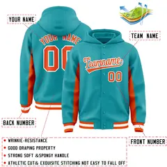 Aqua Orange Color Block Varsity Letterman Hoodie Jacket 4