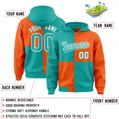Aqua Orange Color Block Varsity Letterman Jacket Hoodie 4