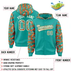 Aqua Orange-Cream Raglan Camo Full-Snap Varsity Letterman Jacket Hoodie 4