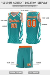 Aqua Orange Diamond Pattern Side Slash Basketball Jersey 2