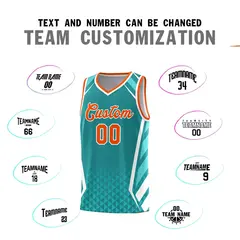 Aqua Orange Diamond Pattern Side Slash Basketball Jersey 3