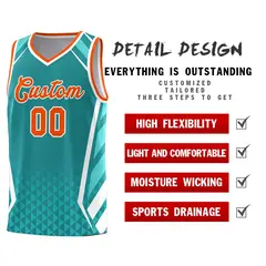 Aqua Orange Diamond Pattern Side Slash Basketball Jersey 4