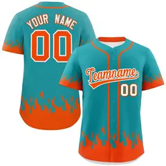 Aqua Orange Flame Graffiti Authentic Baseball Jersey