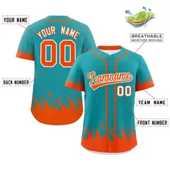 Aqua Orange Flame Graffiti Authentic Baseball Jersey 2