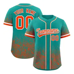 Aqua Orange Floral Gradient Full Button Baseball Jersey 1