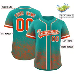 Aqua Orange Floral Gradient Full Button Baseball Jersey 2
