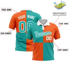 Aqua Orange Four Squares Performance Polo Shirt 2