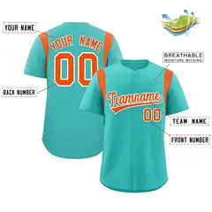 Aqua Orange Full Button Classic Baseball Jersey 2