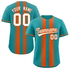 Aqua Orange Gradient Lapel Fashion Baseball Jersey 1