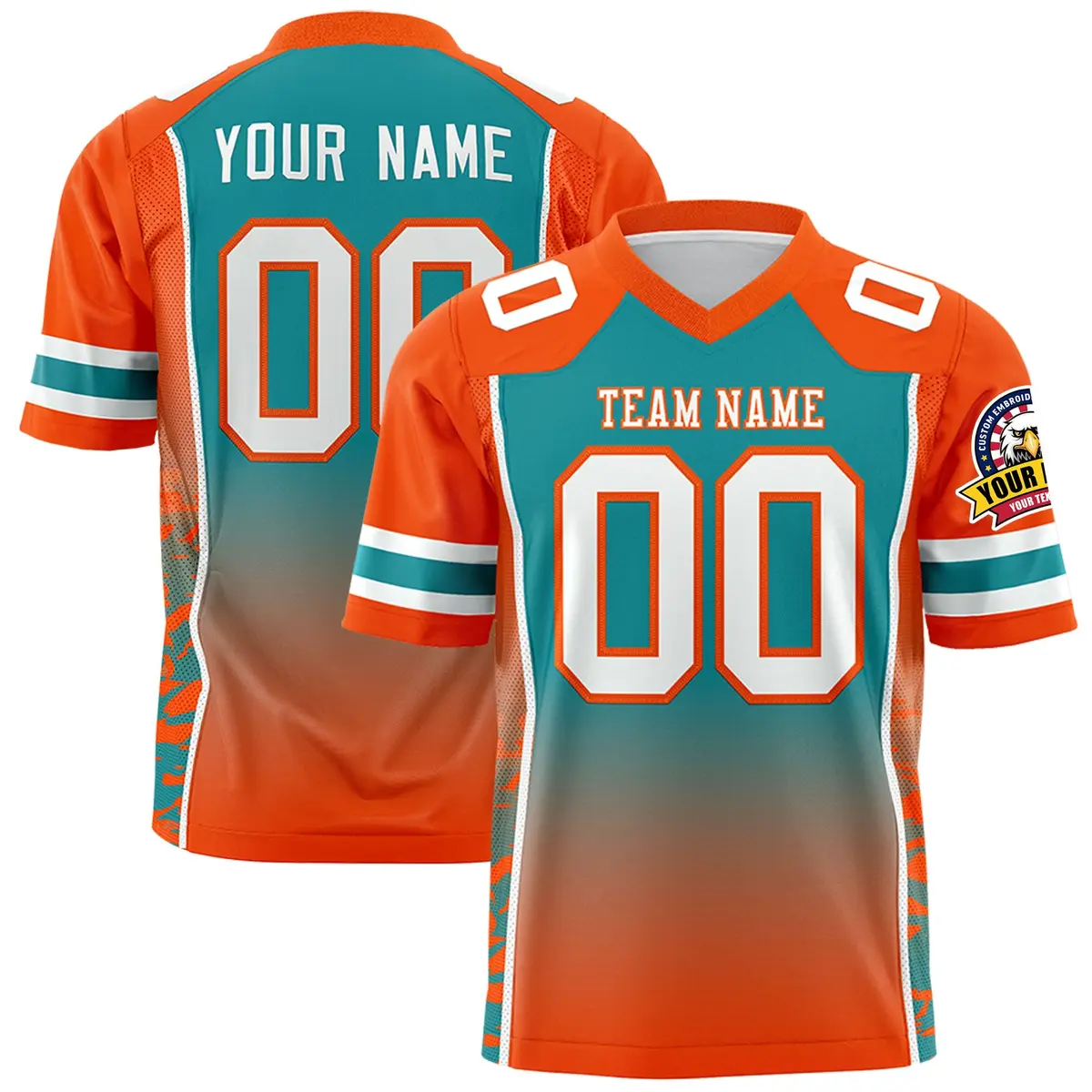 Aqua Orange Gradient Side Pattern Authentic Football Jersey