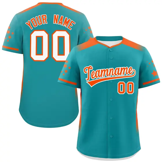 Aqua Orange Gradient Side Star Pattern Baseball Jersey