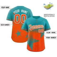 Aqua Orange Gradient Star Graffiti Authentic Baseball Jersey 2