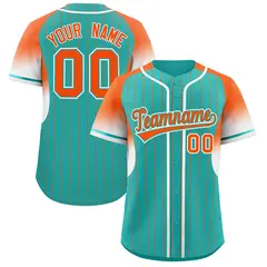Aqua Orange Gradient Stripe Fashion Sleeves Baseball Jersey