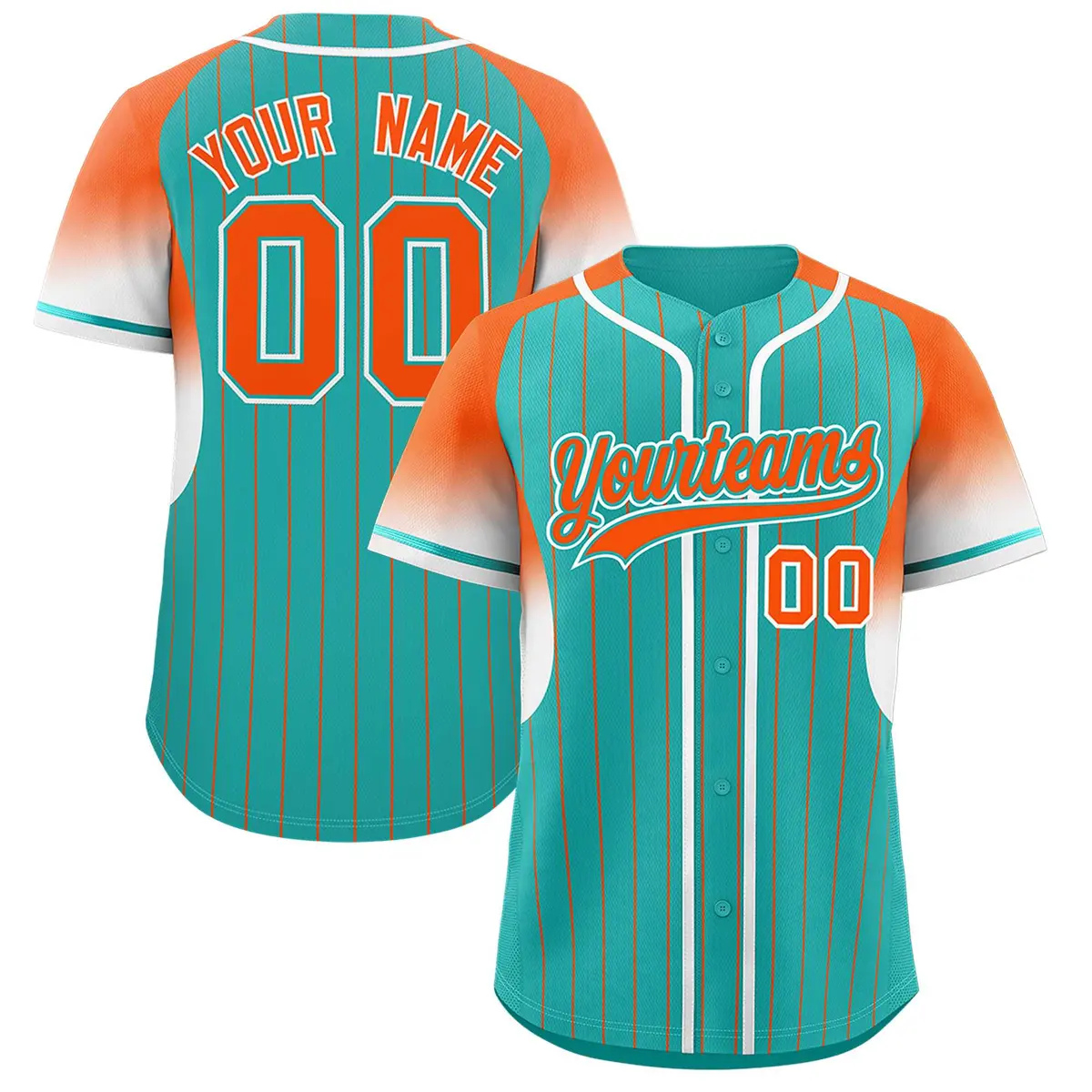 Aqua Orange Gradient Stripe Fashion Sleeves Baseball Jersey