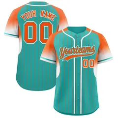 Aqua Orange Gradient Stripe Fashion Sleeves Baseball Jersey 1