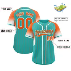 Aqua Orange Gradient Stripe Fashion Sleeves Baseball Jersey 2