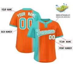 Aqua Orange Gradient Stripe Two-Button Softball Jersey 2