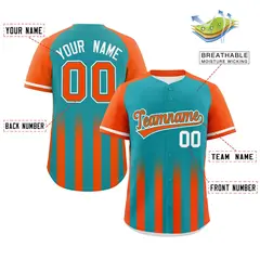 Aqua Orange Gradient Thick Stripe Raglan Baseball Jersey 2