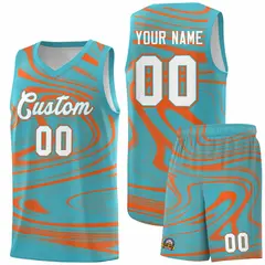 Aqua Orange Graffiti Fluids Style Basketball Jersey Sets 1