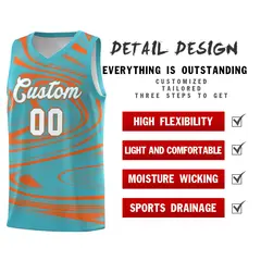 Aqua Orange Graffiti Fluids Style Basketball Jersey Sets 2