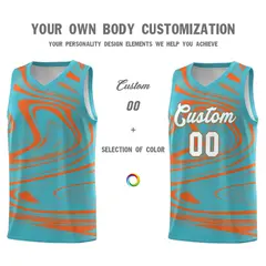 Aqua Orange Graffiti Fluids Style Basketball Jersey Sets 3
