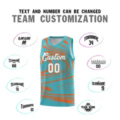 Aqua Orange Graffiti Fluids Style Basketball Jersey Sets 4