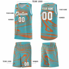 Aqua Orange Graffiti Fluids Style Basketball Jersey Sets 5