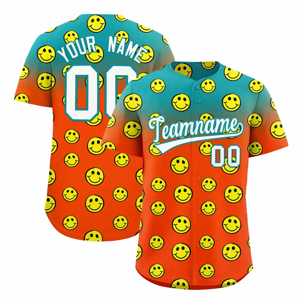 Aqua Orange Graffiti Gradient Smile Baseball Jersey