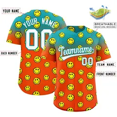 Aqua Orange Graffiti Gradient Smile Baseball Jersey 2