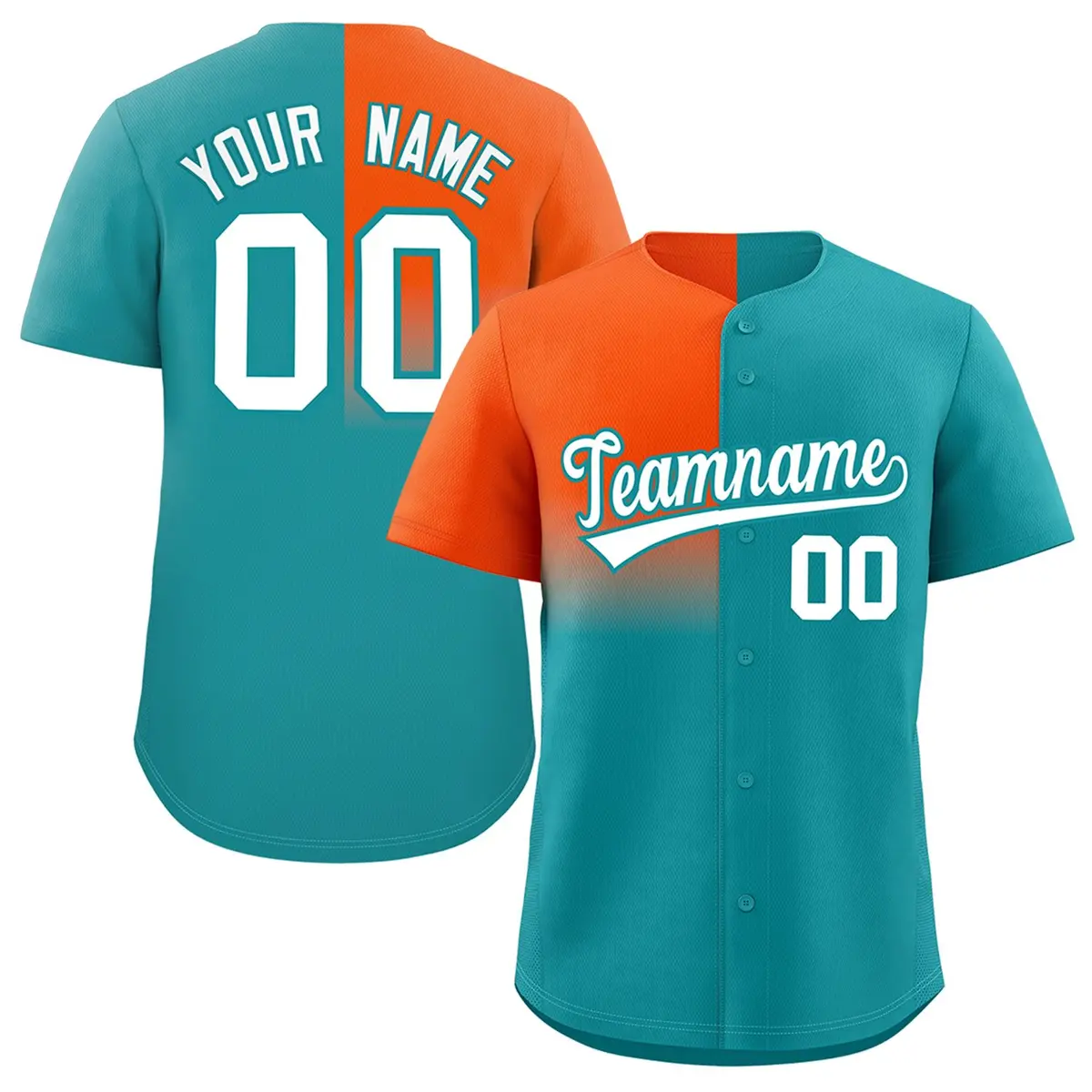 Aqua Orange Half Gradient Authentic Baseball Jersey