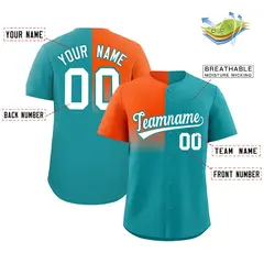 Aqua Orange Half Gradient Authentic Baseball Jersey 2