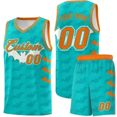 Aqua Orange Halloween Bat Pattern Basketball Jersey 1